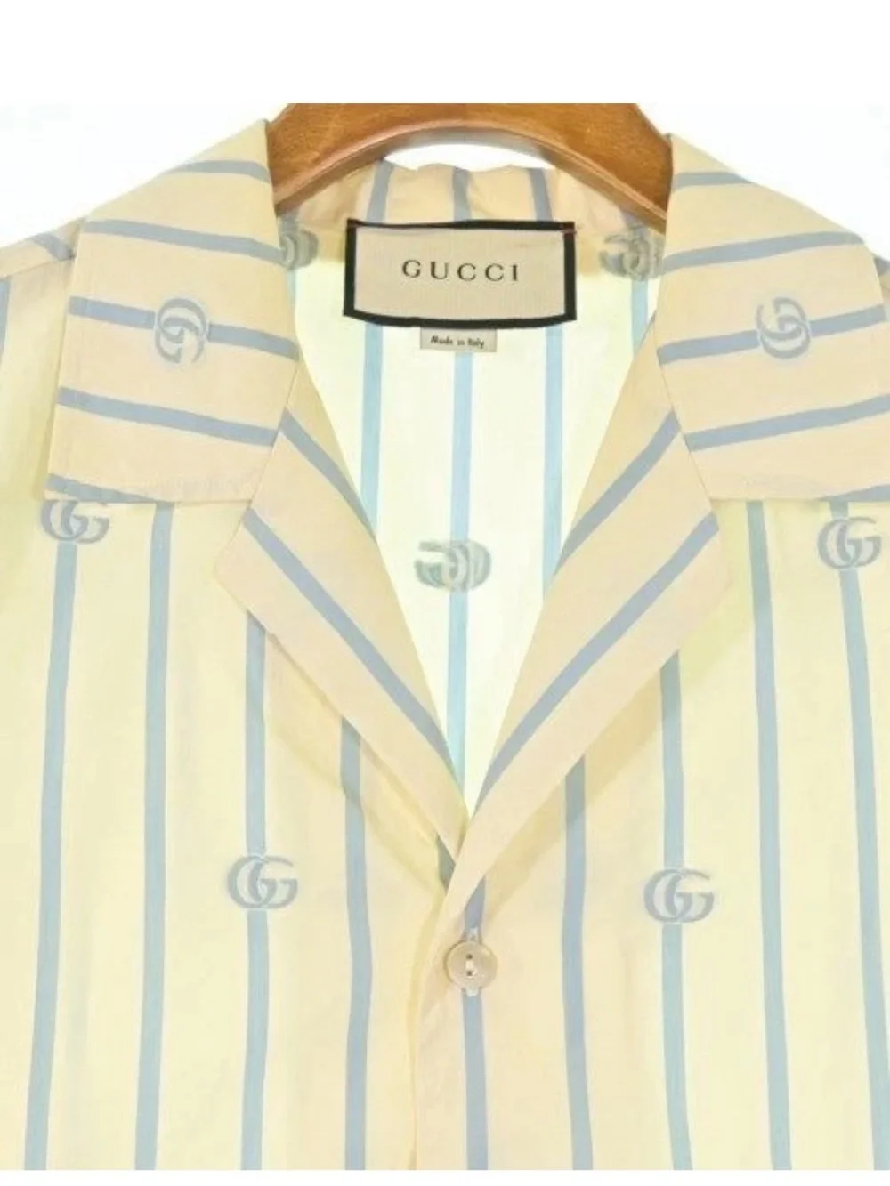 Gucci White Short-Sleeve Button-Down Shirt with Light Blue Stripes size large